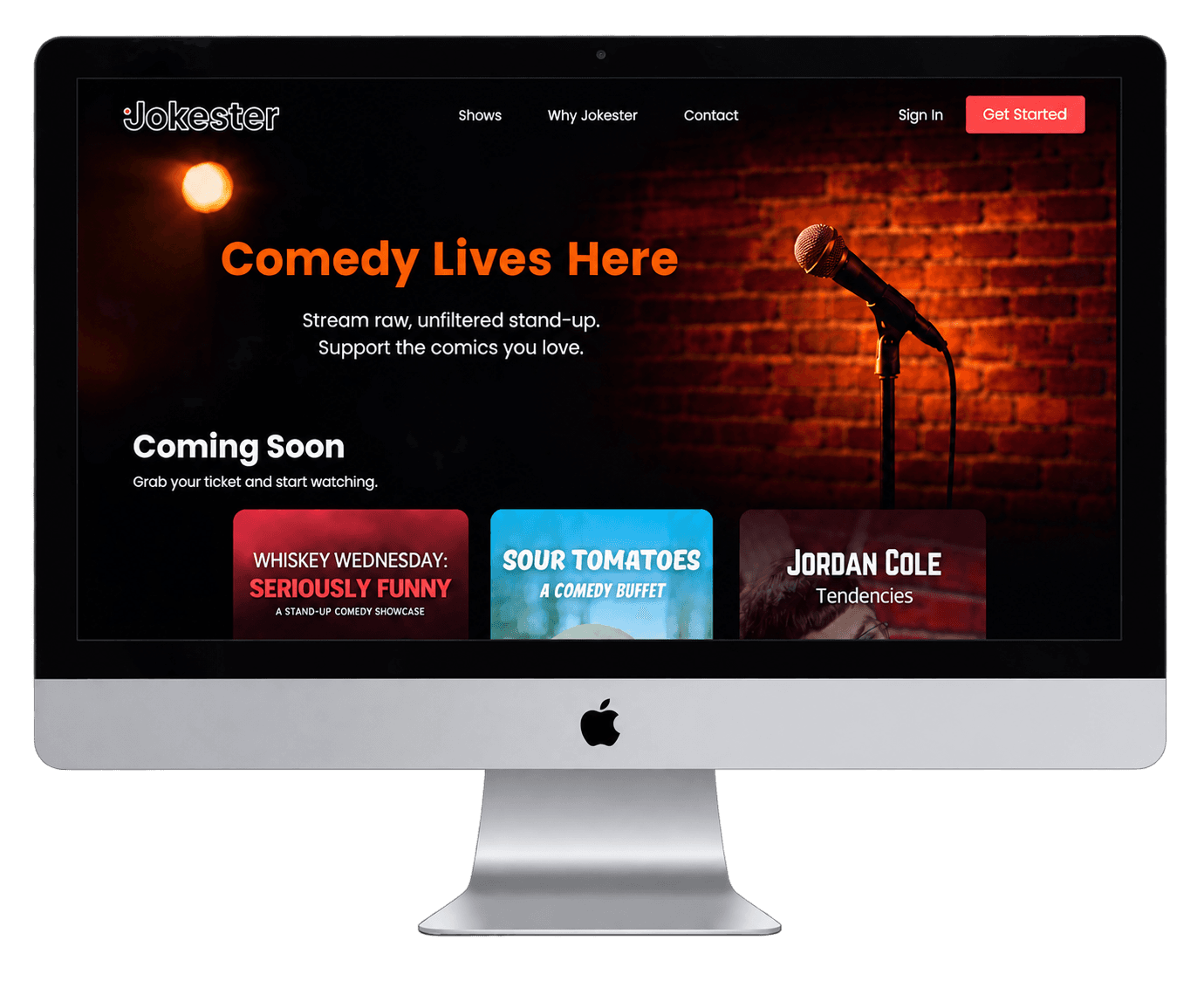 Jokester live comedy streaming platform with broadcast player and ticketed access